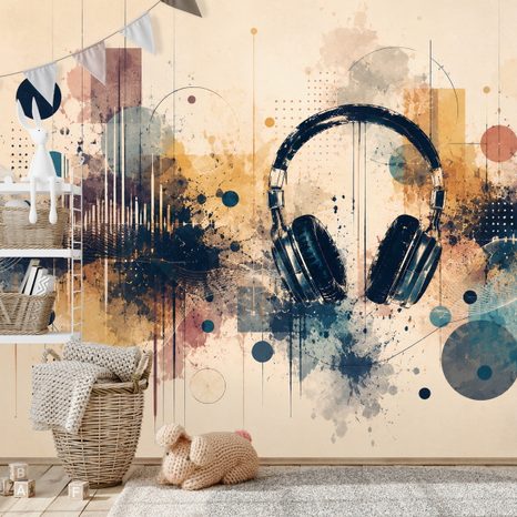 TAPETE MUSIKKOPFHÖRER IN ABSTRAKTION - MUSIK FOTOTAPETEN - TAPETEN