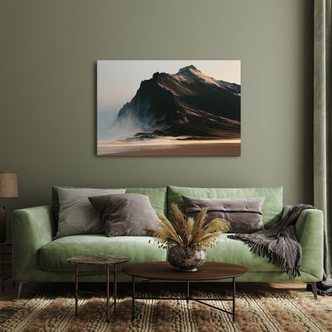 TABLEAU SUR TOILE – MASSIF MONTAGNEUX SOMBRE DANS LA BRUME - TABLEAUX DE MONTAGNE - TABLEAUX