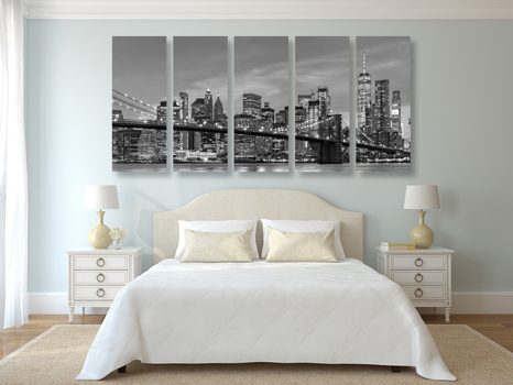 TABLOU 5-PIESE POD FERMECĂTOR DIN BROOKLYN ÎN DESIGN ALB-NEGRU - TABLOURI CU ORAȘE - TABLOURI
