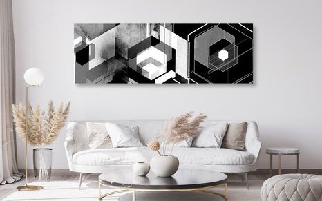 OBRAZ FUTURISTICKÁ GEOMETRIE V ČERNOBÍLÉM PROVEDENÍ - ČERNOBÍLÉ OBRAZY - OBRAZY