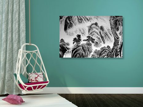OBRAZ ČÍNSKÁ KRAJINOMALBA V ČERNOBÍLÉM PROVEDENÍ - ČERNOBÍLÉ OBRAZY - OBRAZY