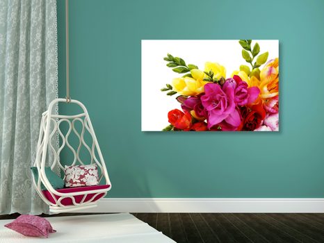 STAMPA SU TELA – BOUQUET DI FRESIE COLORATE - QUADRI DI FIORI - STAMPE E QUADRI