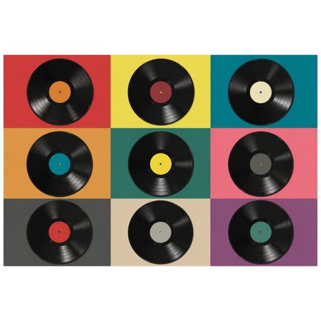 FOTOTAPETE RETRO-VINYLPLATTEN AUF BUNTEM HINTERGRUND - MUSIK FOTOTAPETEN - TAPETEN