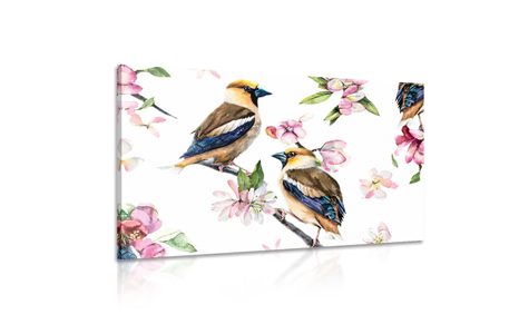 OBRAZ PTÁČKY NA VĚTVI STROMU - VINTAGE A RETRO OBRAZY - OBRAZY