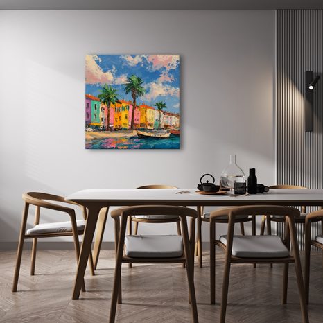 WANDBILD MALERISCHE HAFENHÄUSER - BUNTE HÄUSER - BILDER