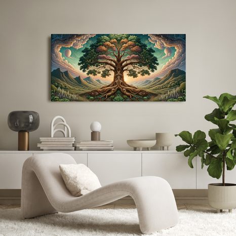 WANDBILD GEHEIMNISVOLLER BAUM DES LEBENS UNTER DEM HIMMEL - BILDER BÄUME DES LEBENS - BILDER