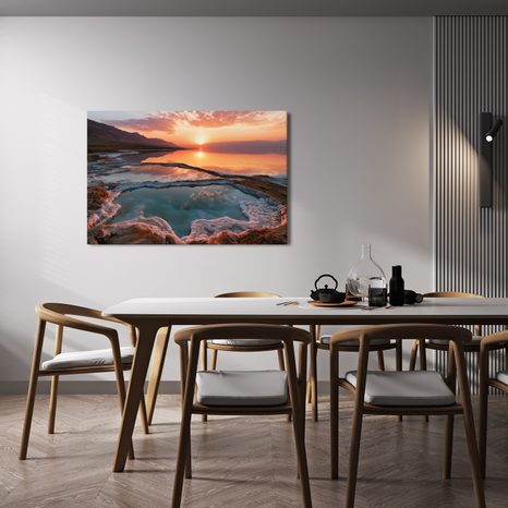 TABLEAU SUR TOILE – COUCHER DE SOLEIL ROSE SUR LE LAC SALÉ - TABLEAUX DU LAC - TABLEAUX