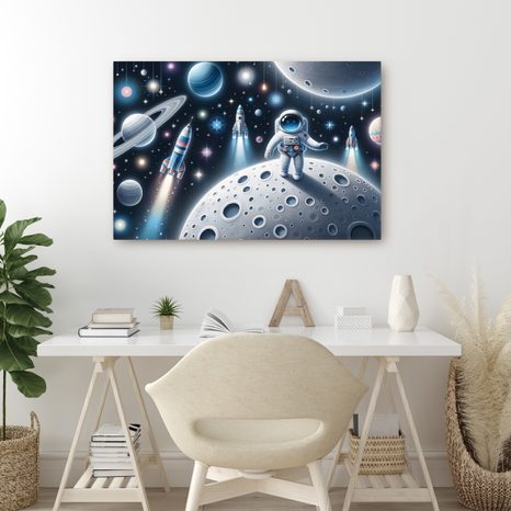 WANDBILD KINDERASTRONAUT AUF DEM MOND - KINDERBILDER WELTRAUM - BILDER