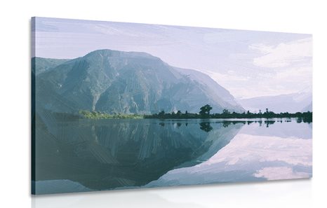 QUADRO SCENARIO CON LAGO DI MONTAGNA DIPINTO - QUADRI DI NATURA E PAESAGGIO - QUADRI