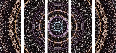 5-RÉSZES KÉP MANDALA NAP MINTÁVAL LILA ÁRNYALATBAN - FENG SHUI KÉPEK - KÉPEK