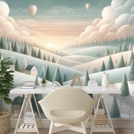 TAPETA ZIMNÍ KRAJINA S BALÓNY - TAPETY POLE A LOUKY - TAPETY