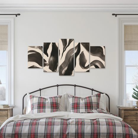 TABLEAU EN 5 PARTIES – COUPS DE PINCEAU ABSTRAITS - IMAGES FORMES ABSTRAITES - TABLEAUX