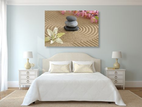 OBRAZ ZEN ZAHRADA A KAMENY V PÍSKU - OBRAZY FENG SHUI - OBRAZY