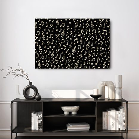 WANDBILD MUSIKALISCHE NOTEN AUF SCHWARZ - MUSIKBILDER - BILDER