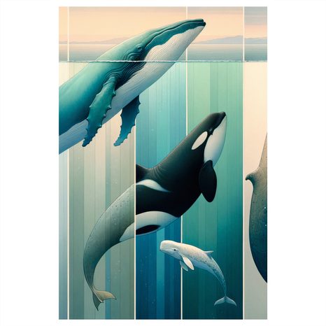 WANDBILD ELEGANZ DER WALE UNTER DER WASSEROBERFLÄCHE - WANDBILDER UNTERWASSERWELT - BILDER