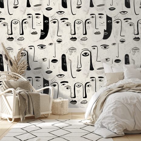 SAMOLEPÍCÍ TAPETA ABSTRAKTNÍ ČERNOBÍLÉ TVÁŘE - TAPETY LIDÉ A CELEBRITY - TAPETY