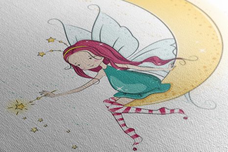 WANDBILD ZAUBERFEE AUF DEM MOND - BILDER FÜR KINDER - BILDER