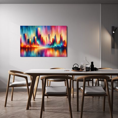 WANDBILD BUNTE STADTSILHOUETTE - BILDER VON STÄDTEN - BILDER