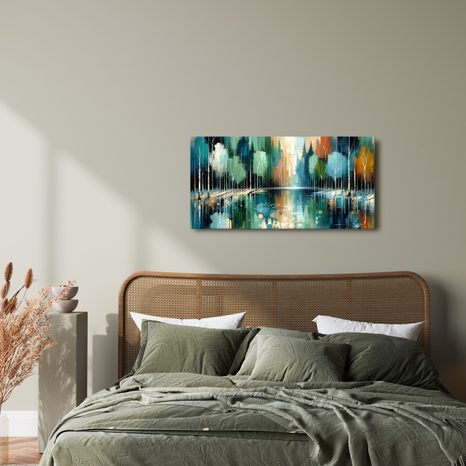 OBRAZ PODZIMNÍ STROMY U VODY - OBRAZY LES - OBRAZY