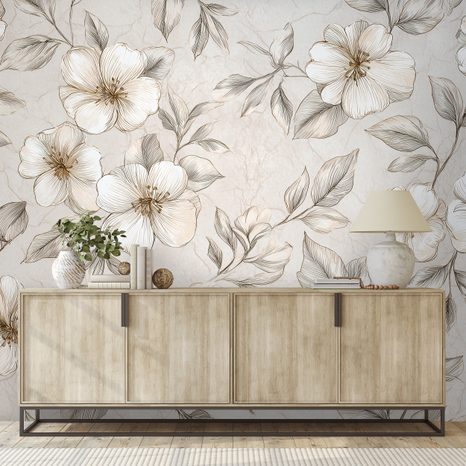 PAPIER PEINT AUTOCOLLANT – FLEURS VINTAGE EN TONS DOUX - PAPIERS PEINTS FLEURS - PAPIERS PEINTS PANORAMIQUES