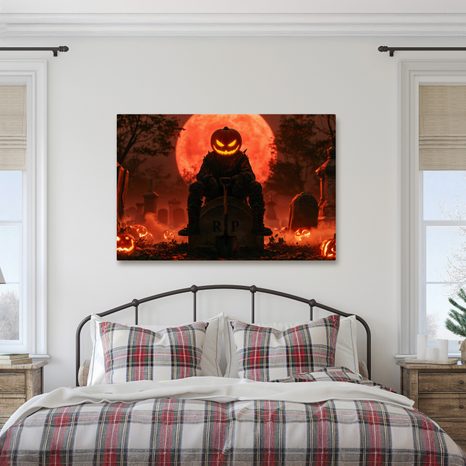 WANDBILD KÜRBISWÄCHTER DER FRIEDHOFSNACHT - HALLOWEEN- UND HORROR-BILDER - BILDER