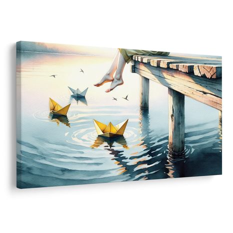 WANDBILD PAPIERSCHIFFCHEN AUF DEM WASSER - BILDER MEER UND STRAND - BILDER