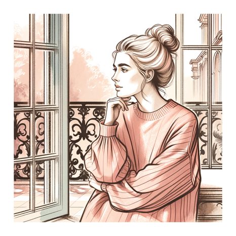 WANDBILD BLICK AUS FRANZÖSISCHEM FENSTER - WANDBILDER FRAUEN - BILDER