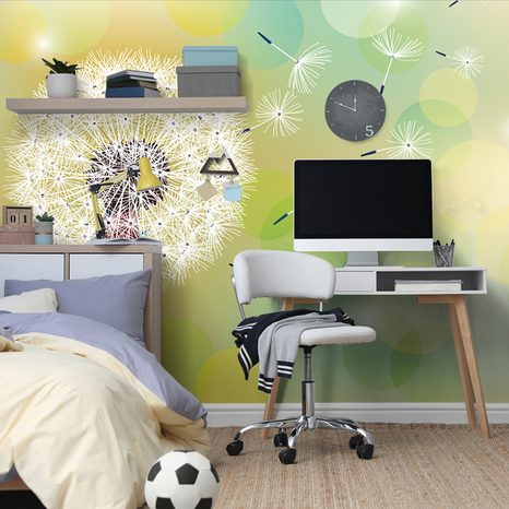 CARTA DA PARATI – SOFFIONE GIALLO SU SFONDO ASTRATTO - CARTA DA PARATI TARASSACO - CARTA DA PARATI