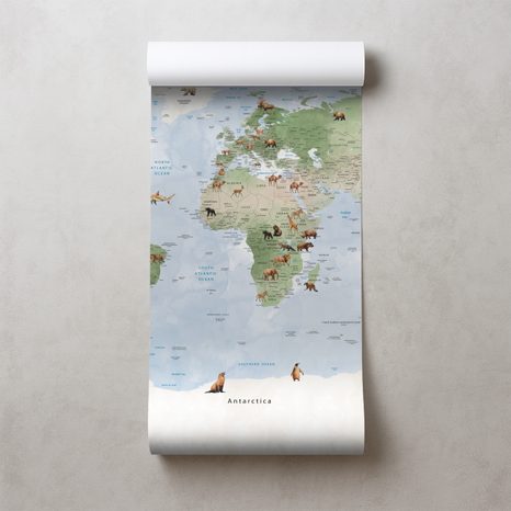 FOTOTAPETA SVĚTOVÁ MAPA SE ZVÍŘATY - DĚTSKÉ TAPETY - TAPETY