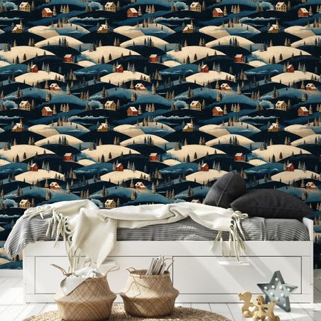 TAPETA ZIMNÍ VESNICE V HORÁCH - VZOROVANÉ TAPETY - TAPETY