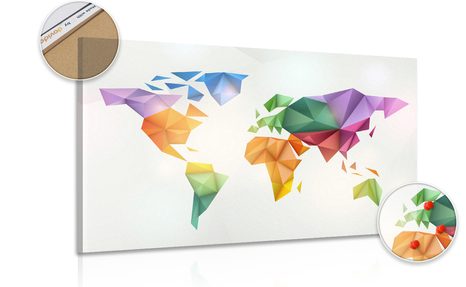 QUADRO SU SUGHERO MAPPAMONDO A COLORI IN STILE ORIGAMI - QUADRI SU SUGHERO - QUADRI