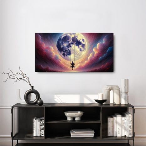 OBRAZ HOUPAČKA MEZI OBLAKY A MĚSÍCEM - OBRAZY MĚSÍC - OBRAZY