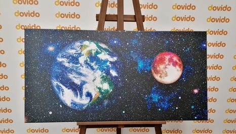 WANDBILD PLANET ERDE UND DER ROTE MOND - BILDER VON UNIVERSUM UND STERNEN - BILDER