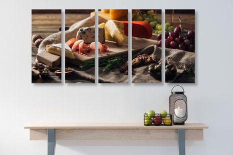 5-DÍLNÝ OBRAZ VARIACE SÝRA NA DESCE - OBRAZY JÍDLA A NÁPOJE - OBRAZY