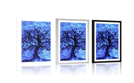 POSTER CU PASSEPARTOUT COPACUL VIEȚII PE FUNDAL ALBASTRU - FENG SHUI - POSTERE