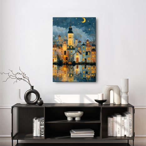OBRAZ KOUZELNÁ ZIMNÍ NOC VE MĚSTĚ - BAREVNÉ DOMY - OBRAZY