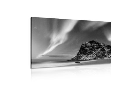 SLIKA SEVERNI SIJ NA NORVEŠKEM V ČRNOBELI IZVEDBI - ČRNOBELE SLIKE - SLIKE