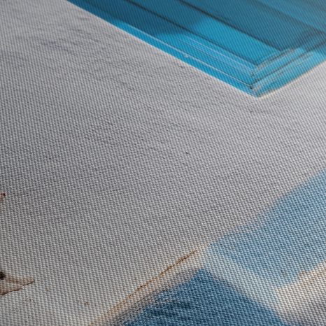 WANDBILD KATZE AUF BLAUEN TREPPEN - BILDER VON KATZEN - BILDER