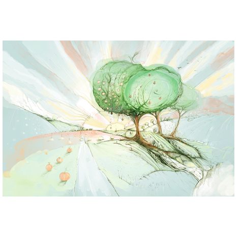 SAMOLEPÍCÍ TAPETA STROMY NA PASTELOVÉM POLI - SAMOLEPÍCÍ TAPETY - TAPETY