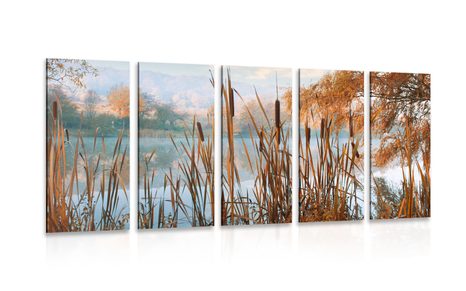 5-PIECE CANVAS PRINT RIVER AMIDST AUTUMN NATURE - PICTURES OF NATURE AND LANDSCAPE - PICTURES