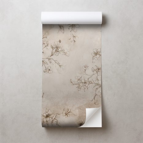 PAPIER PEINT AUTOCOLLANT – DESSINS FLORAUX VINTAGE EN BEIGE - PAPIERS PEINTS FLEURS - PAPIERS PEINTS PANORAMIQUES