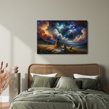 OBRAZ POSTAVA SE ZVÍŘATY POD HVĚZDAMI - OBRAZY PODLE MOTIVU - OBRAZY