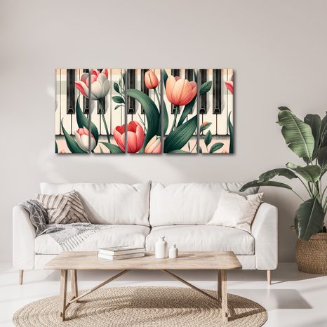 5-DÍLNÝ OBRAZ KLAVÍR A TULIPÁNY V KVĚTINOVÉ SYMFONII - OBRAZY KVĚTŮ - OBRAZY
