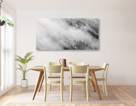 КАРТИНА НА ПЛАТНО – ЧЕРНО-БЯЛА МЪГЛИВА ГОРА - ЧЕРНО-БЕЛИ КАРТИНИ - КАРТИНИ