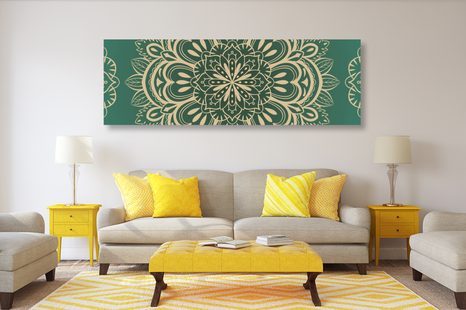 WANDBILD MANDALA AUF TÜRKISFARBENEM HINTERGRUND - BILDER MIT FENG SHUI-MOTIVEN - BILDER
