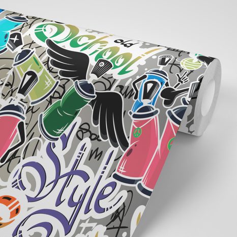 CARTA DA PARATI AUTOADESIVA – STREET ART CON ELEMENTI ALLEGRI - CARTA DA PARATI AUTOADESIVE - CARTA DA PARATI