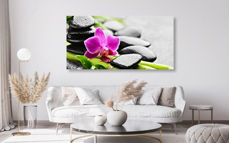 QUADRO SU TELA – NATURA MORTA PER IL BENESSERE CON ORCHIDEA VIOLA - QUADRI FENG SHUI - STAMPE E QUADRI
