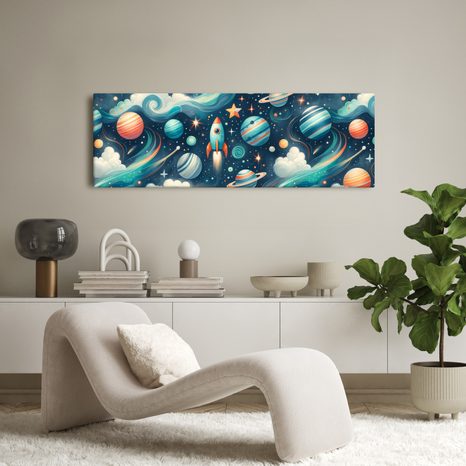 OBRAZ KOSMOS S RAKETOU A HVĚZDAMI - DĚTSKÉ OBRAZY VESMÍR - OBRAZY