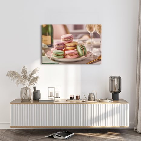OBRAZ PASTELOVÉ MAKRONKY NA TALÍŘI - OBRAZY JÍDLA A NÁPOJE - OBRAZY