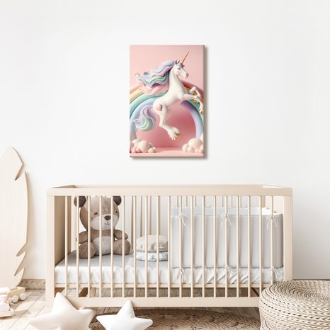 QUADRO SU TELA – MONDO ROSA CON UNICORNO E ARCOBALENO - QUADRI PER BAMBINI ANIMALI - STAMPE E QUADRI